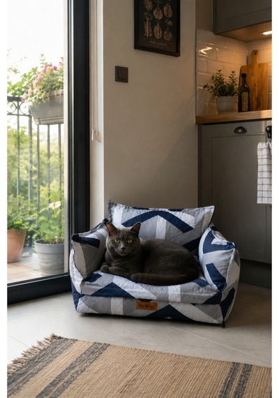 Kedi Ve Köpek Koltuğu Tamamen Fermuarlı Çıkarılabilir İç Minder Boncuk Elyaf Kaydırmaz Taban Kedi Ve Köpek Yatağı Gri Asimetrik 1616543755
