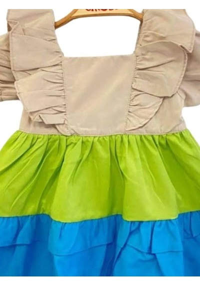 Çikoby Kız Bebek Fırfırlı Dokuma Elbise-13891 Çok Renkli