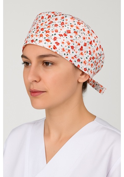 Kırmızı Çiçekli Doktor Hemşire Aşçı Hastane Bonesi Bandana M454