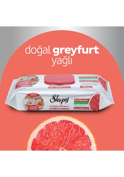 Sleepy Easy Clean Süper Yüzey Temizlik Mutfak Havlusu&mendili Greyfurt Yağlı 50 Yaprak Beyaz