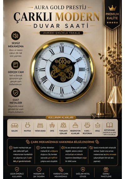 Aurelius Gold 60 Cm Çarklı Duvar Saati C-6056g