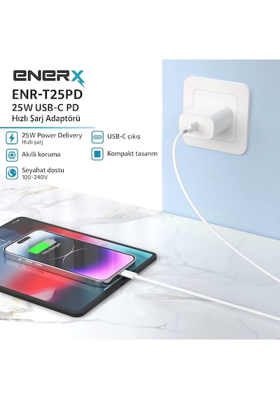 Enerx ENR-T25PD 25w Usb-c Pd 3.0 Güç Adaptörü 25w