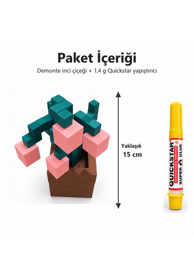 Piksel İnci Çiçeği Biblo - 3d Baskı, Minecraft Esintili Pembe