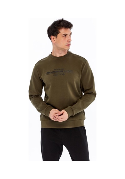 AR-MA Arma Erkek Slim Fit Sweatshirt Yazı Baskılı, Scuba Interlok, Bisiklet Yaka, Basic K30124685502 Haki