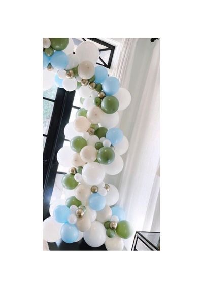 Krom Gold Makaron Mavi Küf Yeşili Ve Beyaz Balon Zinciri 100 Adet Mix