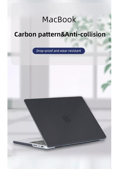Arabulalaca Apple Uyumlu MacBook Air 13 A1932 Koruma Karbon Desenli Kılıf Siyah