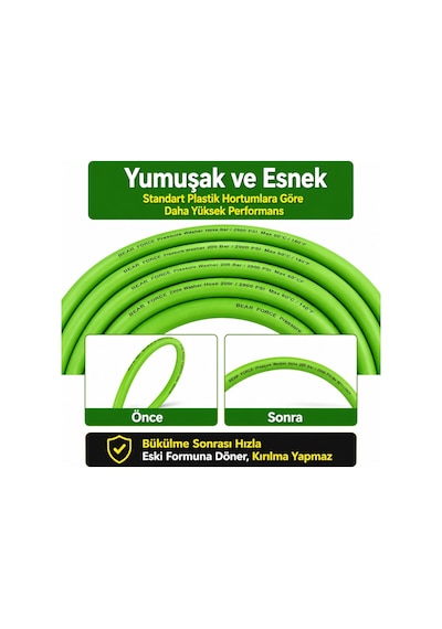 Robeve Bear Force Flexible Hortum Bosch Aquatak Uyumlu 10 Metre Basınçlı Yıkama Hortumu 200 Bar 2900 Psı Ultra Esnek Kırılmaya Dayanıklı Premium Hortum