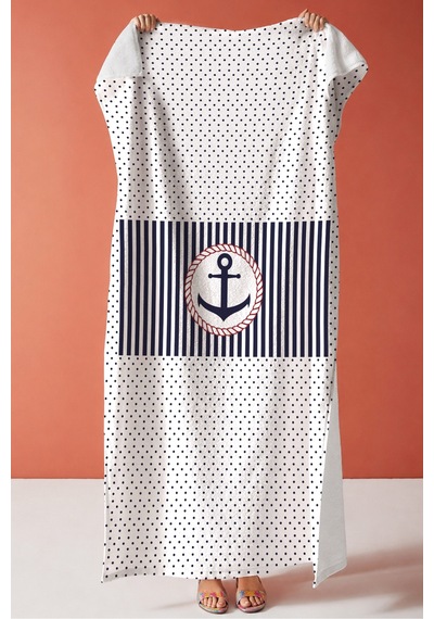 Çapa Marine Çizgili Plaj Havlusu - Lacivert Beyaz Nautical Stil Hızlı Kuruyan Mikrofiber Havlu Örtü Çok Renkli