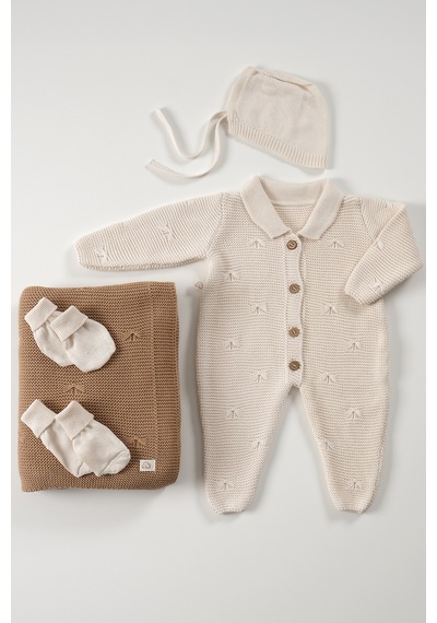Tinylamb Unisex 5 Parça Bebek Özel Örgü Triko Tulum Ve Battaniyeli Hastane Çıkışı Seti - 0-3 Ay Karışık