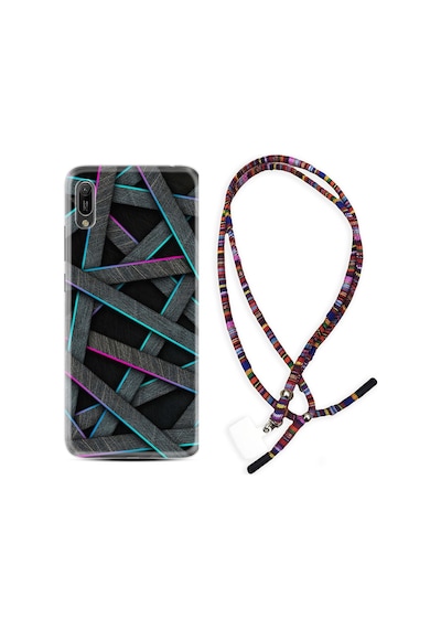 Huawei Y6 2019 Kılıf Rasta Boyun Askılı Gri Zigzag 1706