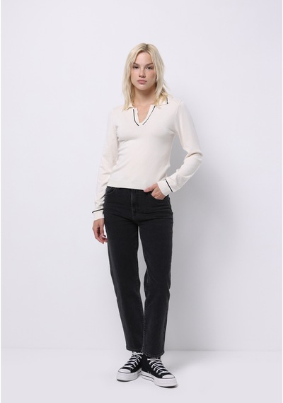 Colin's Colins Slim Fit Polo Yaka Düz Kadın Beyaz Kazak Cl1076351 Q1.v1 Ofw Beyaz