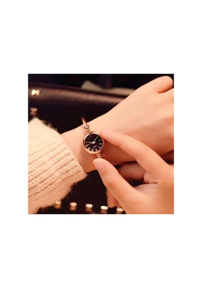 Rose-siyah Ince Bileklik Yuvarlak Vintage&retro Saat Siyah - Rose Gold