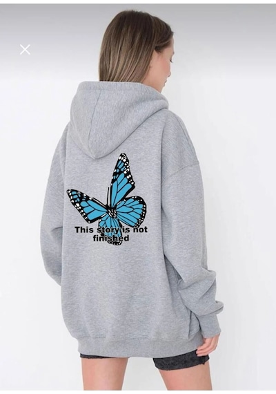 Altamira Unisex Siyah Kelebek Sırt Baskılı Ince Mevsimlik Kapşonlu Oversize Hırka 001