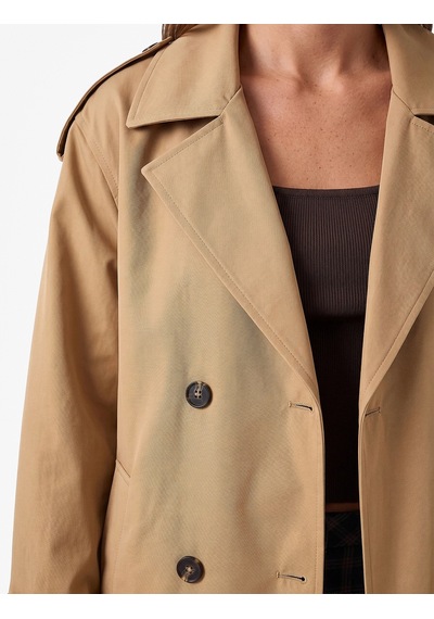 Koton Uzun Kollu Kemerli Çift Cepli Oversize Gabardin Kruvaze Trençkot Bej 7wak00236ew Ekru