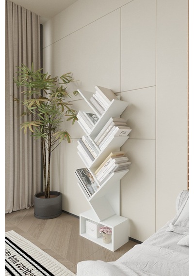 Kitap Ağacı Dekoratif Zigzag Kitaplık 140 Cm Beyaz Kitap Ağacı Dekoratif Zigzag Kitaplık 140 Cm Beyaz