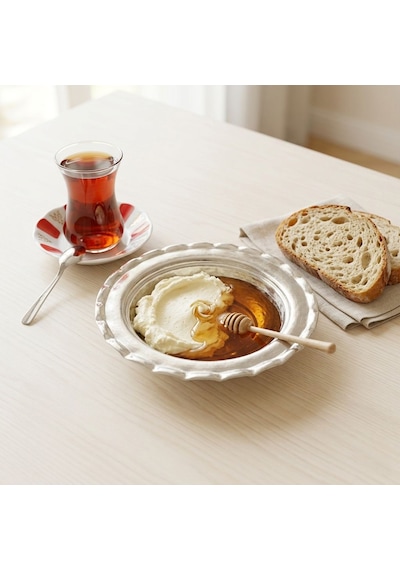 Shark Anatolia Premium Kalın Bakır Derin Meze, Kahvaltı Ve Çerez Sunum Tabağı 15 Cm Beyaz, Çirtik Kenarlı Osmanlı Stil Şef Sunum Serisi Renkli