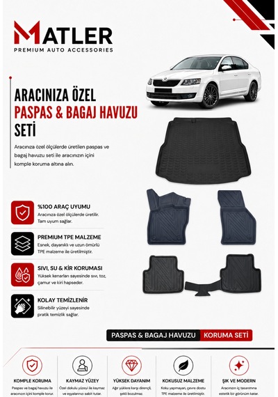 Skoda Octavia 2019 Model 4d Ekstra Havuzlu Paspas Ve Bagaj Havuzu Set
