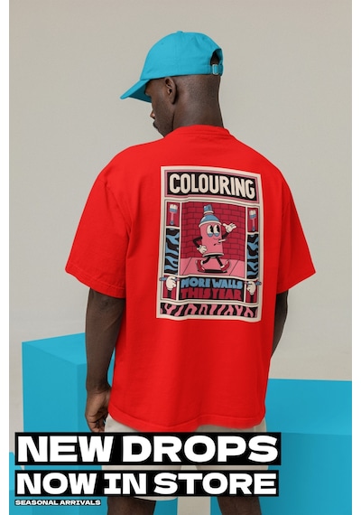 Noıssey Rapal Wear Unisex Oversize Colouring More Wall Baskılı T-shirt Kırmızı