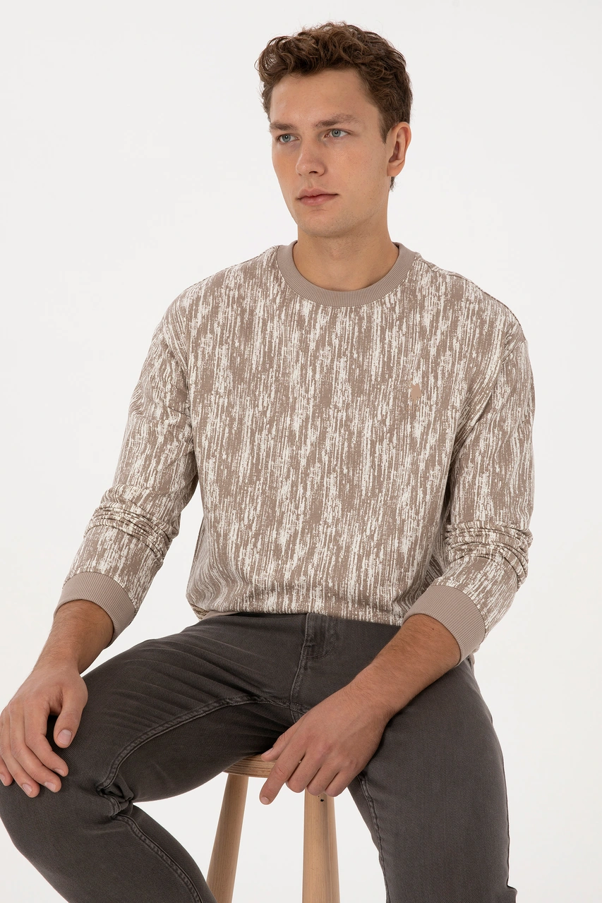 U.S. Polo Assn. Erkek Regular Fit Bisiklet Yaka Koyu Bej Sweatshirt 50309983-VR088
