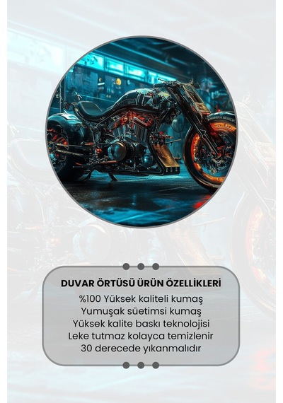 Neon Işıklı Motosiklet Desenli Duvar Halısı Duvar Örtüsü Tapestry Süet Dokulu Kumaş