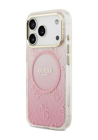 Apple Uyumlu iPhone 17 Pro  Kılıf Guess Lisanslı M-safe Şarj Özellikli 4g Desenli Simli Silikon Kapak Pembe Pembe