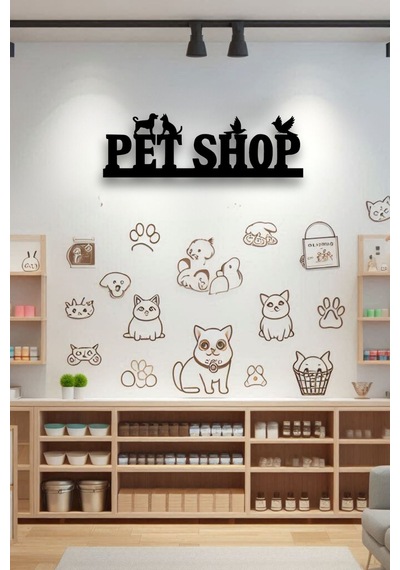 Ahşap Tablo Dekoratif Duvar Petshop Yazısı İşyerleri İçin Siyah Renk