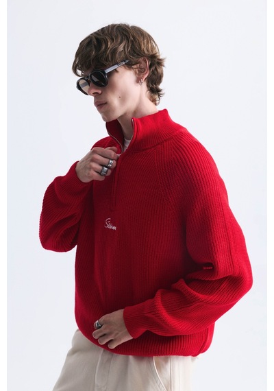 Vamos Fermuar Kapama Dik Yaka Sweatshirt Kırmızı