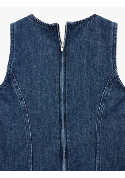 Koton Pamuklu Taş Detaylı Bisiklet Yaka Kolsuz Mini Denim Elbise Koyu İndigo 6sal80019md Indigo