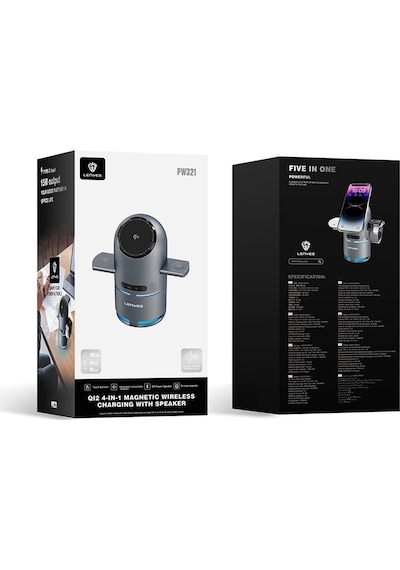 Lenyes Pw321 Qi2 Şarj Teknolojili Speaker Özellikli Telefon&saat&kulaklık 15w Kablosuz Şarj Gri
