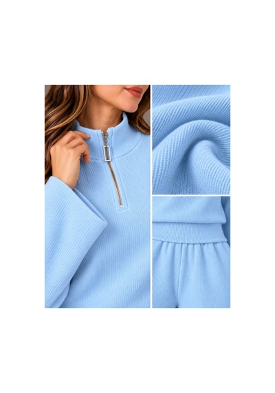 Aymiraa Kadın Triko İkili Takım Fermuarlı Sweatshirt Geniş Paça Pantolon Salaş Oversize Rahat Günlük Takım Mavi Mavi Aymiraa Kadın Triko İkili Takım Fermuarlı Sweatshirt Geniş Paça Pantolon Salaş Oversize Rahat Günlük Takım Mavi Mavi