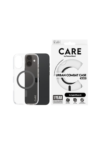 Flagship Apple Uyumlu iPhone 16 Magsafe  Urban Combat Şeffaf-siyah Telefon Kılıfı Siyah