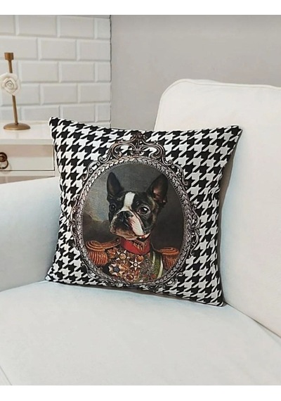 Kral Boston Terrier Köpek Kaz Ayağı Desen Kırlent Kılıfı Renkli