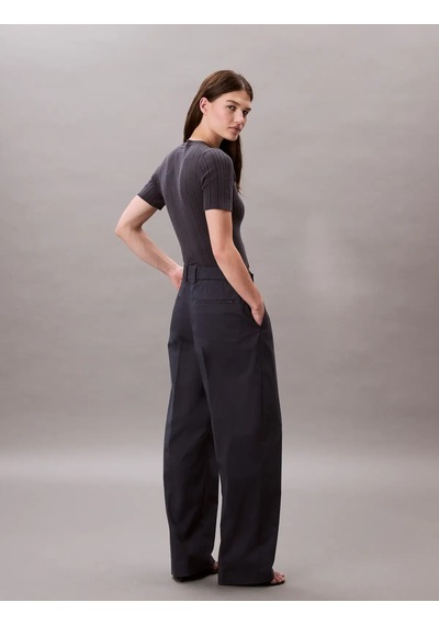 Calvin Klein Cotton Chıno Pleated, Cge Siyah Kadın Pantolon
