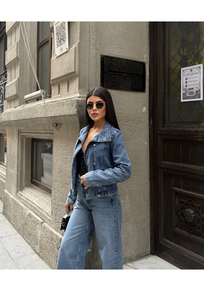 Out Of Standart Kadın Regular Fit Denim Düğme Detaylı Ceket İce Blue