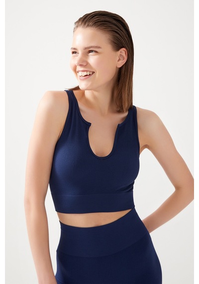 Los Ojos Kadın Lacivert Askılı Fitilli Crop Top Büstiyer Scoop Lacivert