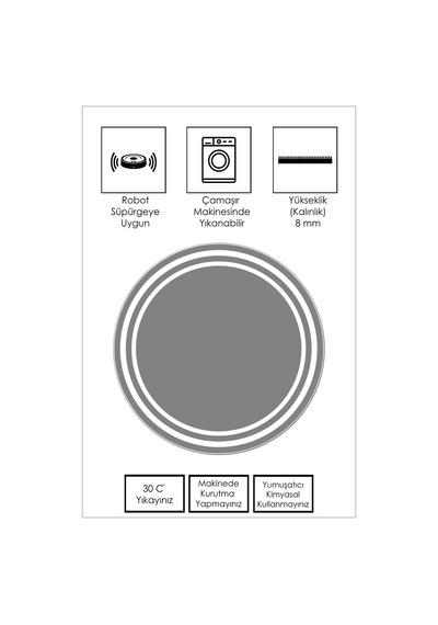 West Home Dijital Baskı Yıkanabilir Kaymaz Taban Leke Tutmaz Yuvarlak Mutfak Halısı Ve Salon Halısı Wh 496 Grey Yuvarlak