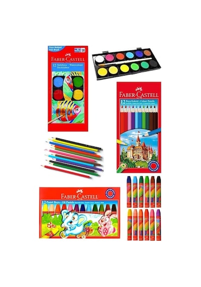 Öğrenci Boyama Seti 3 Lü 12 Renk Sulu Boya 12 Renk Kuru Boya 12 Renk Pastel Boya Kaliteli Diğer
