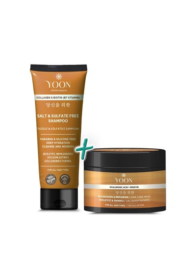 2'li Vegan Tuzsuz Şampuan & Saç Bakım Maskesi 250ml, Hyaluronik Asit, Keratin, Kolajen Ve Biotin İçerikli Besleyici Diğer