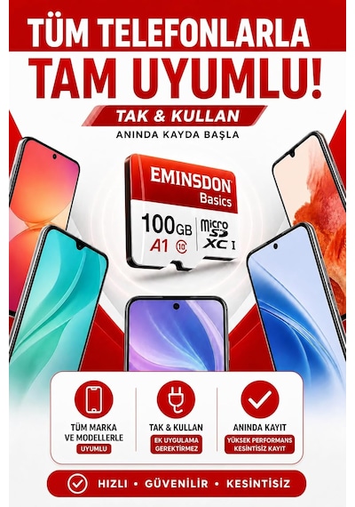 100gb Hafıza Kartı Ev Güvenlik Kamerasına Uygun Araç Telefon Tablet Oyun Konsoluna Uyumlu Micro Sd Class10