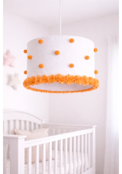 Bebek Odası Avize El Yapımı Çiçekli Kumaş Aydınlatma 30x20 Cm Silindir Dekoratif Modern Tasarım Turuncu