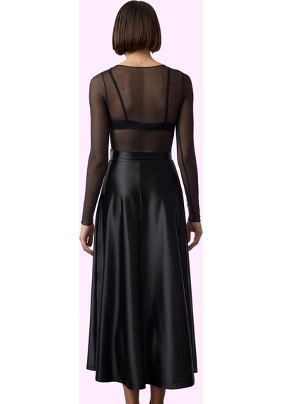 Ersefa Kadın Maxi Etek Yüksek Bel A Line Kesim Polyester Yazlık Günlük K Siyah