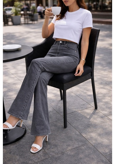 Cedy Denim Cedy Denım Yüksek Kalite Kadın 5 Cep Düşük Bel İspanyol Paça Skinnyfit Esnek Jean Pantolon C619 Açık Gri