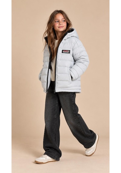 Alexandergardi Puffer Kapüşonlu Unisex Çocuk Şişme Mont Gri