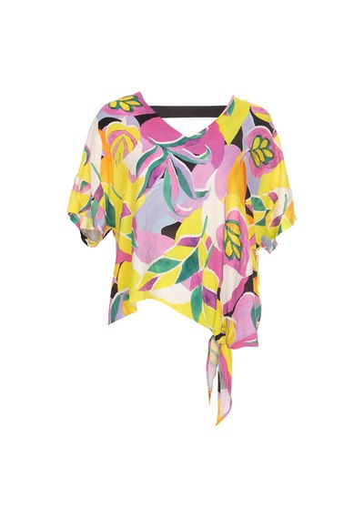 Ysatis Oversize V Yaka Kısa Kol Crop Bluz - Yazlık Siyah