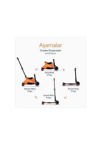 Smartrike Xtend Büyüyebilen Ride On Scooter Turuncu Çok Renkli