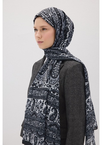 Mirsoy Scarf Almira Pamuk Etnik Desen Şal Siyah