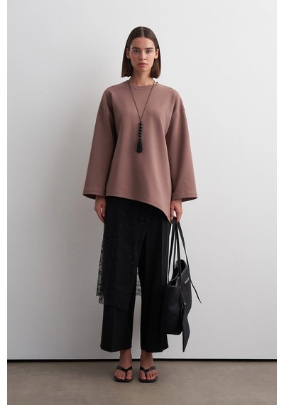 Kadriye Baştürk Kali Asimetrik Sweatshirt Tozlu Kahve Kahverengi