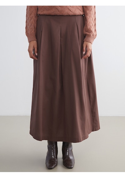 Lcwaıkıkı Classic Kahverengi Beli Lastikli Poplin Pileli Etek