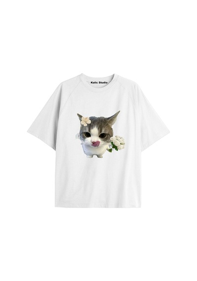 Kalic Studio Y2k Vintage Cats Baskılı Beyaz T-shirt Kod 9 Beyaz-9