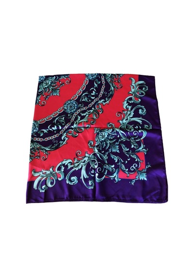Tikitonki Etnik Desenli Kare Kesim Saten Mor Eşarp 90x90 Mor Mor